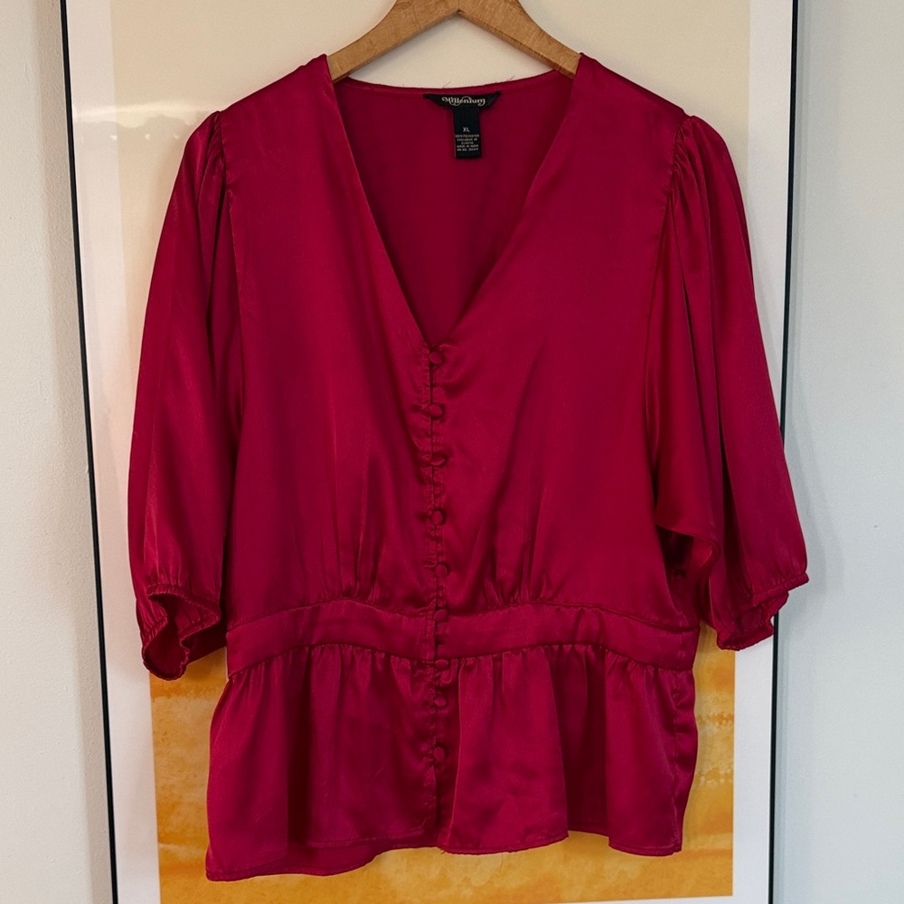 Women's Wine-Red Button-Down Blouse